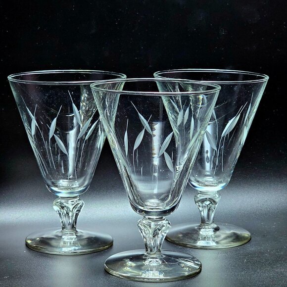 3 Libbey Simplicity Ice Tea Water Glasses 5.5" botanical leaves vtg midcentury - Picture 7 of 7